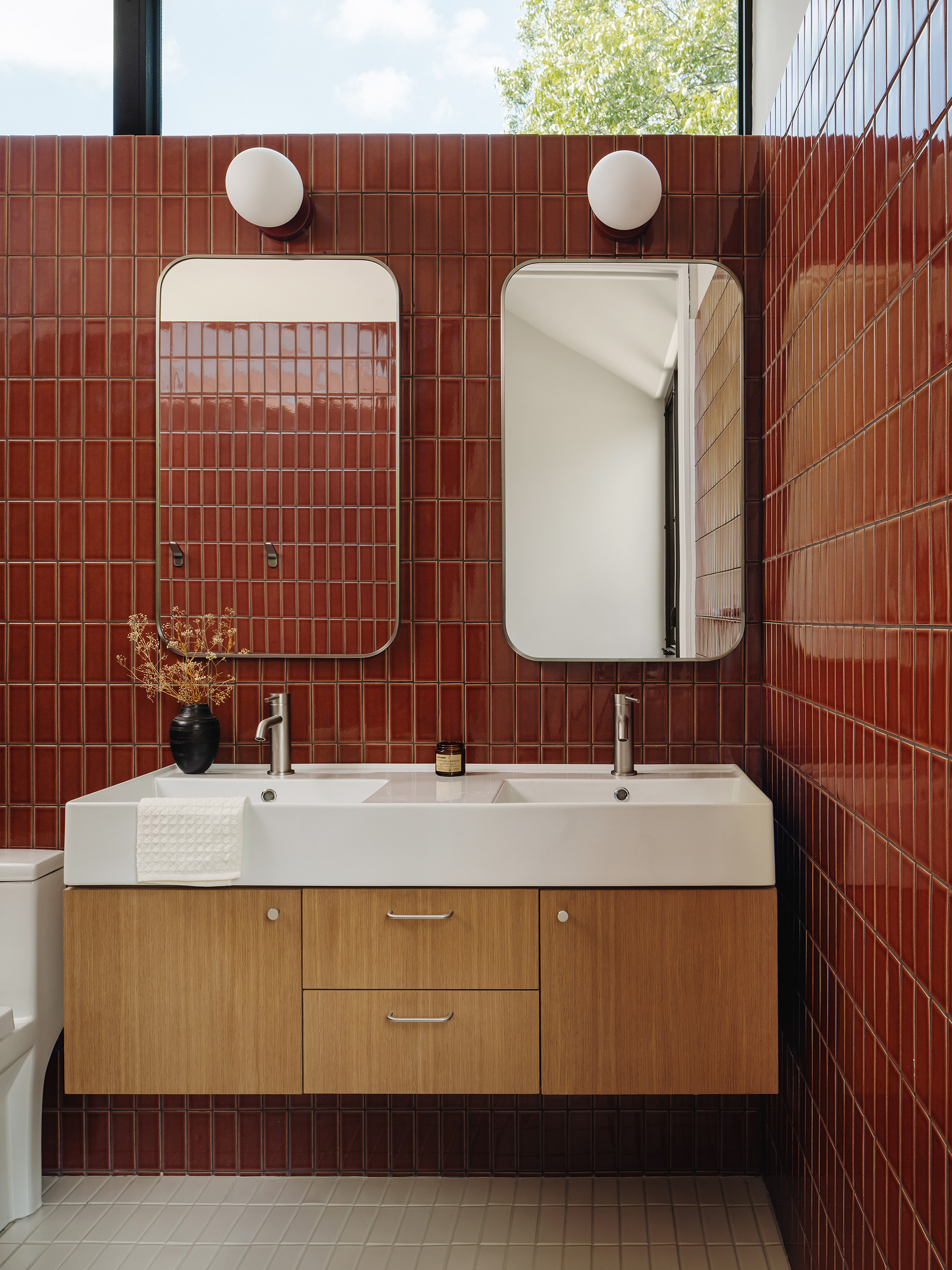 Primary bath with terracotta hand-crafted tile